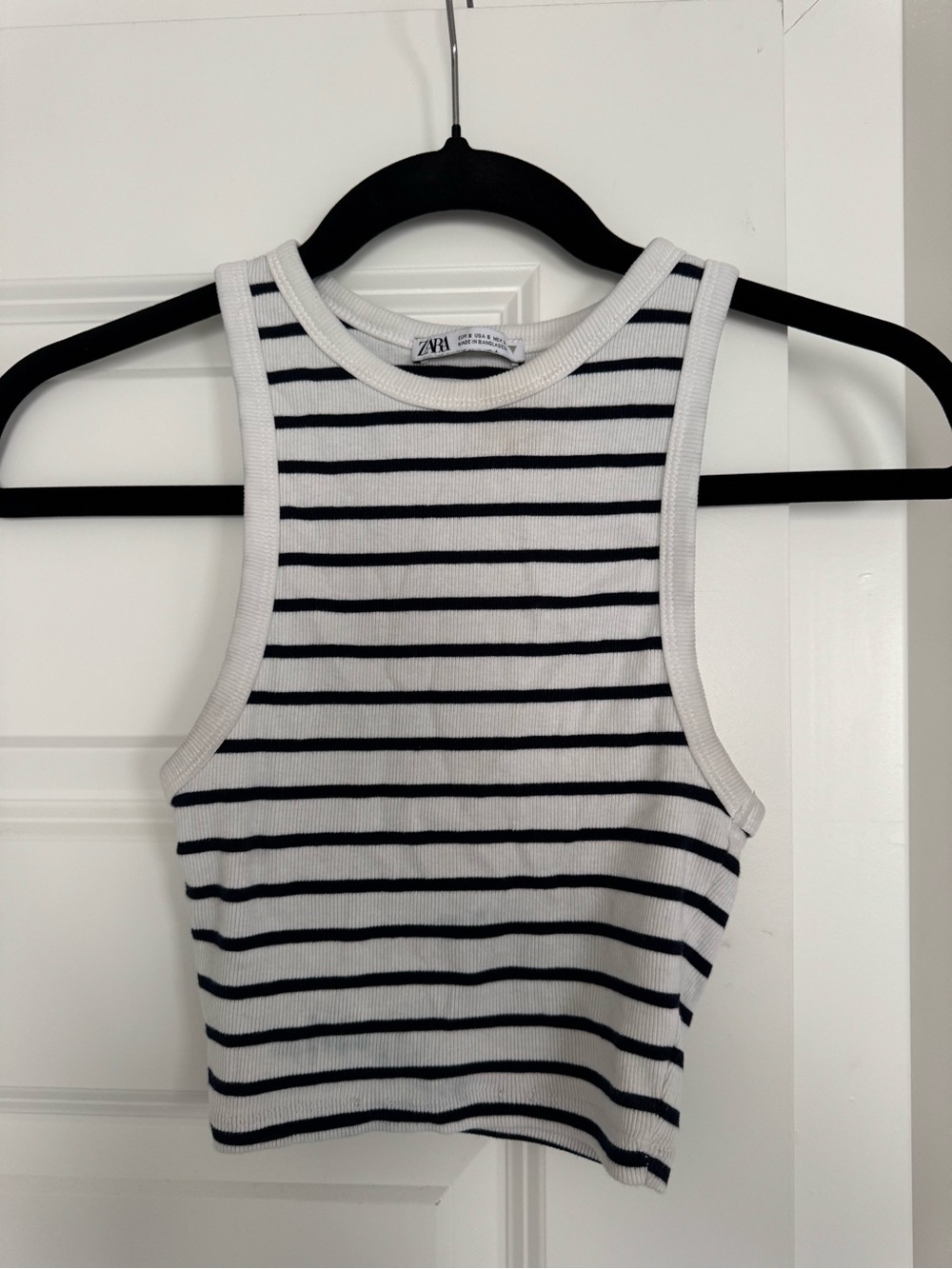 Zara Black & White Striped Cropped Rib Tank